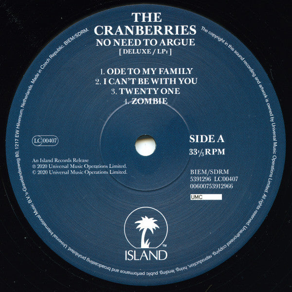 The Cranberries No Need To Argue Island Records, UMC 2xLP, Album, Dlx, RE,  RM Mint (M) Mint (M)